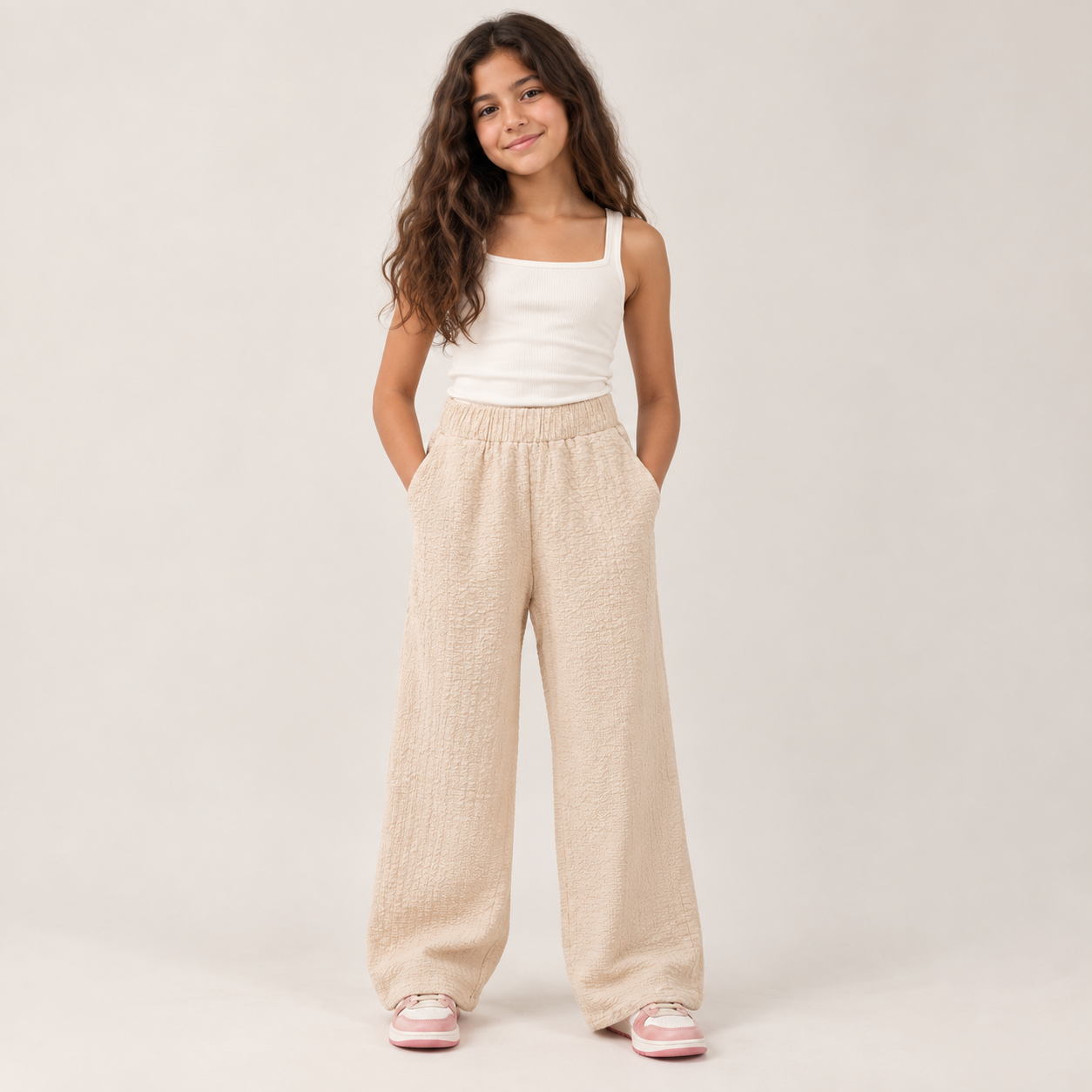Girls Textured Wide-Leg Pants