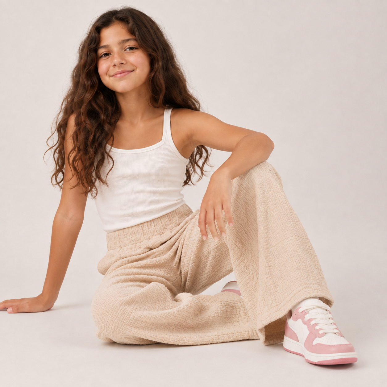 Girls Textured Wide-Leg Pants