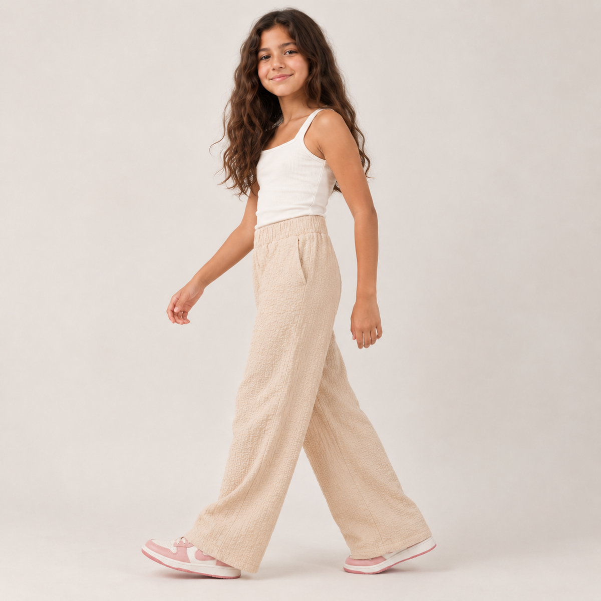 Girls Textured Wide-Leg Pants