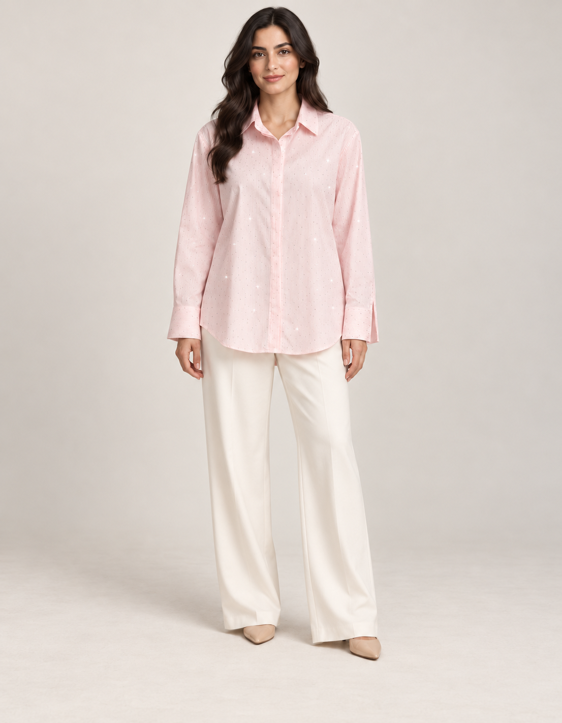 Women Rhinestone Pinstripe Shirt