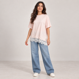 Women Lace Hem Relaxed T-Shirt