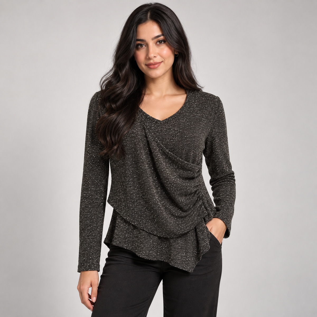 Asymmetric Ruched Shimmer Top