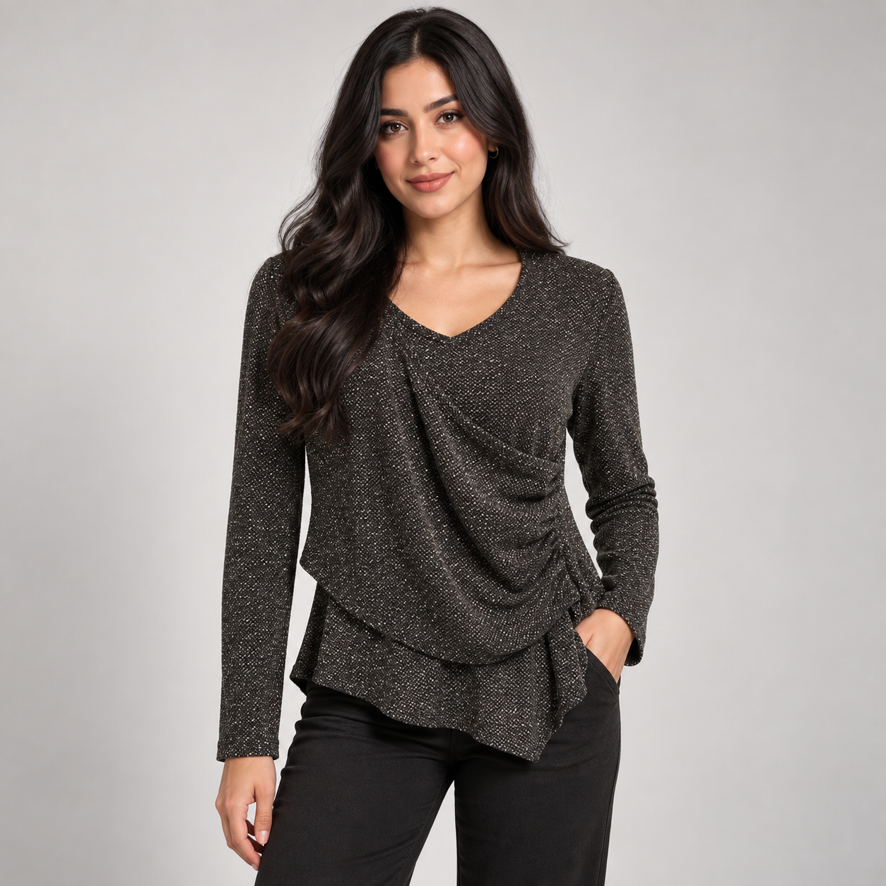 Asymmetric Ruched Shimmer Top