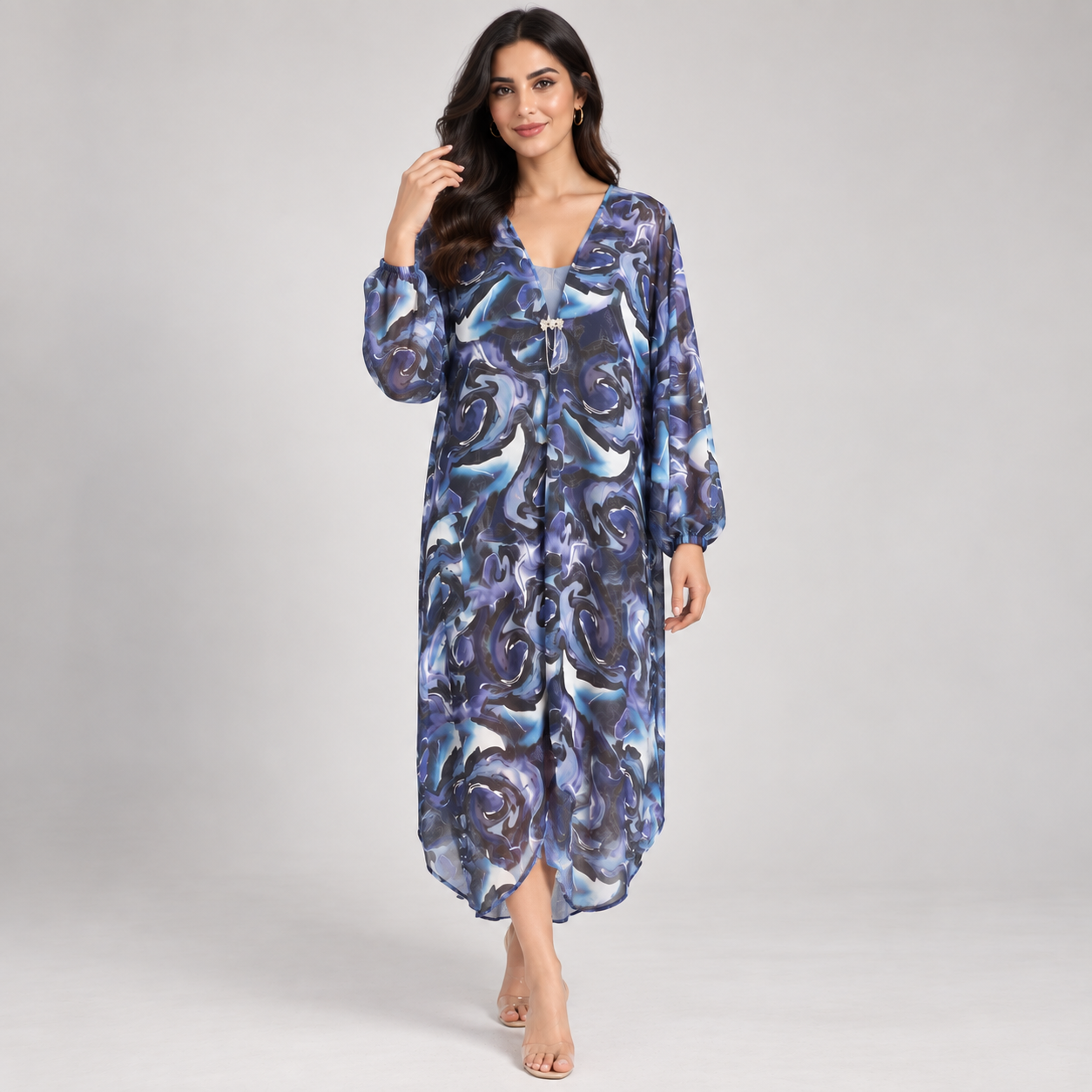 Abstract Print Chiffon Long Cardigan
