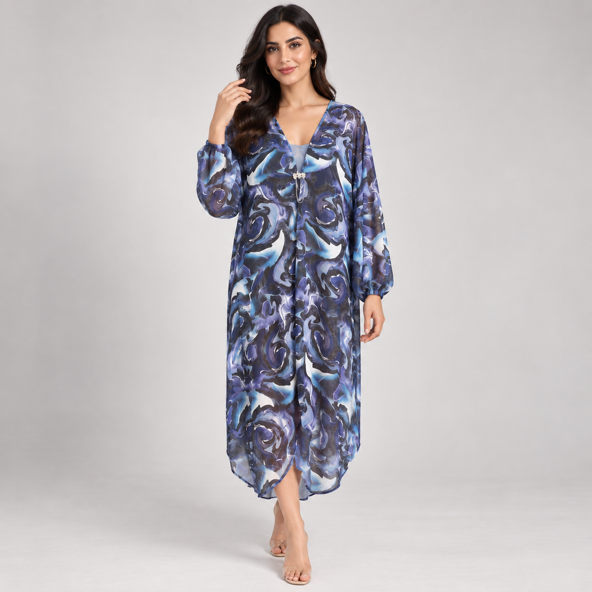 Abstract Print Chiffon Long Cardigan