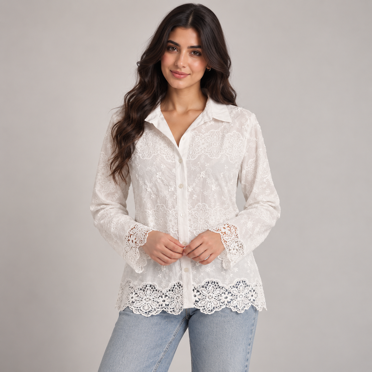 Embroidered Lace Detail Shirt