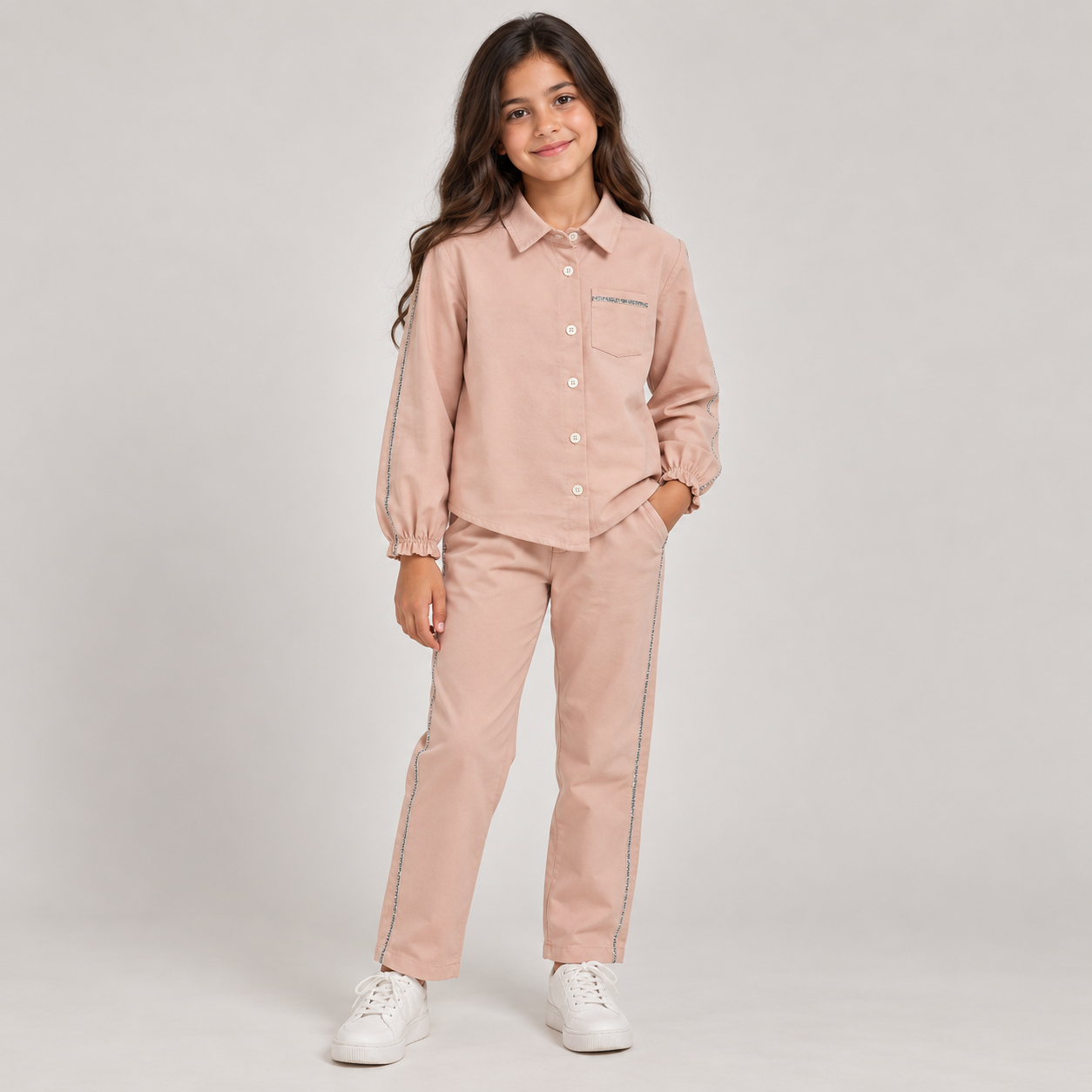 Girls’ Embellished Stripe Shirt & Trouser Set