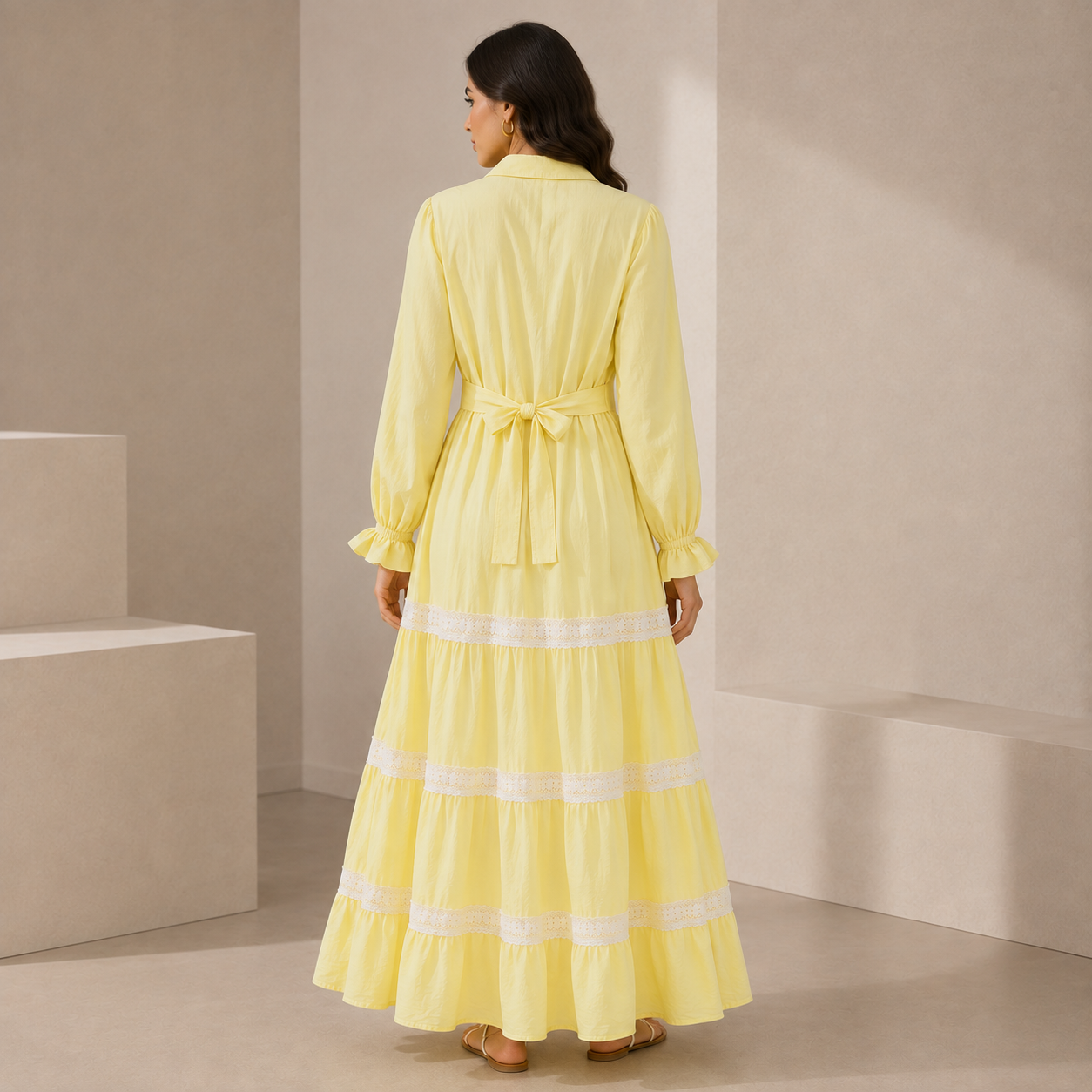 Women Linen Tiered Maxi Dress