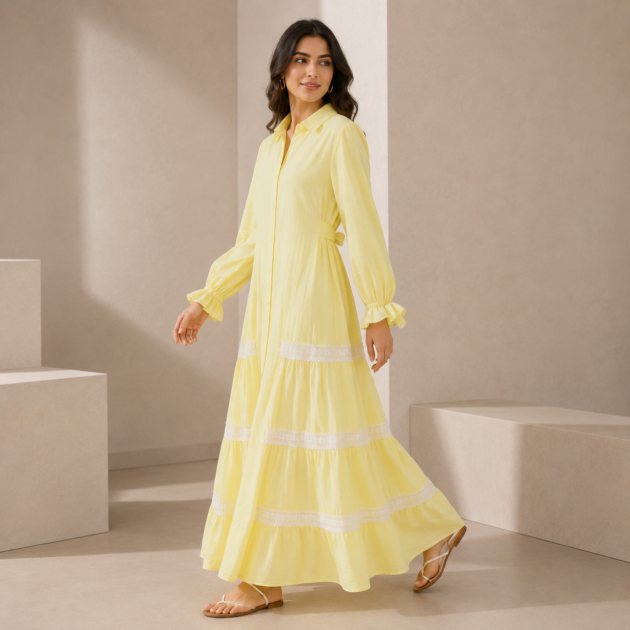 Women Linen Tiered Maxi Dress