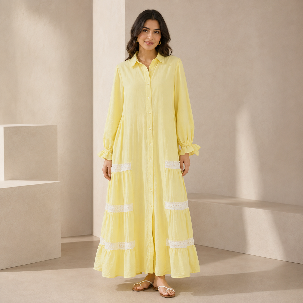 Women Linen Tiered Maxi Dress