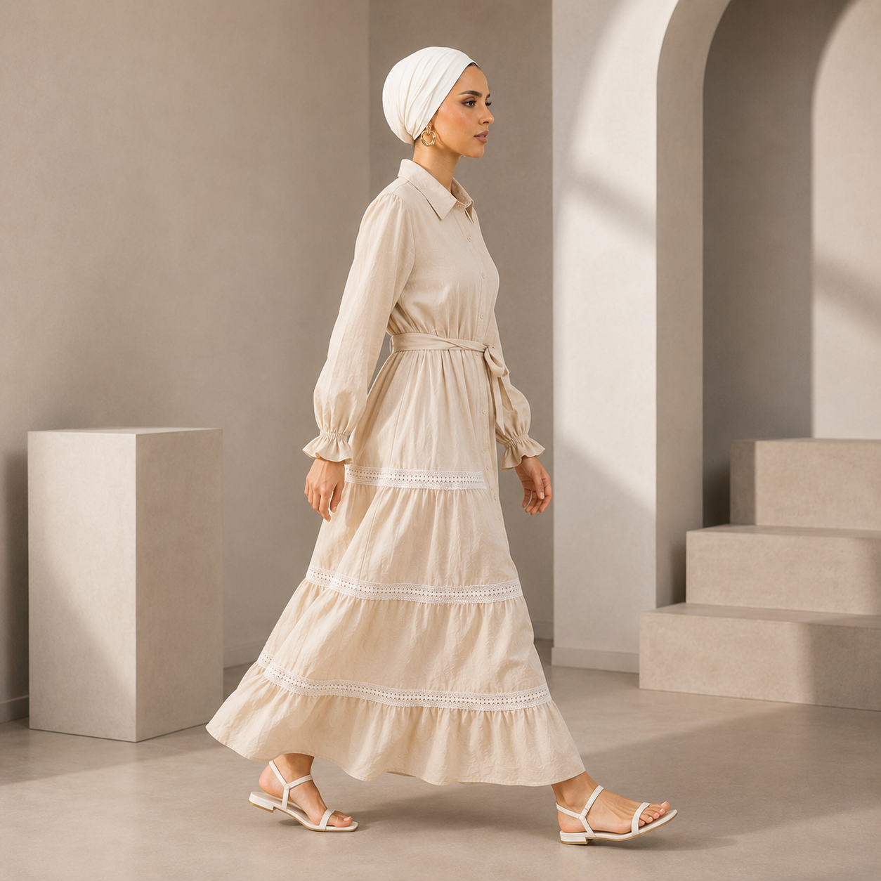 Women Linen Tiered Maxi Dress