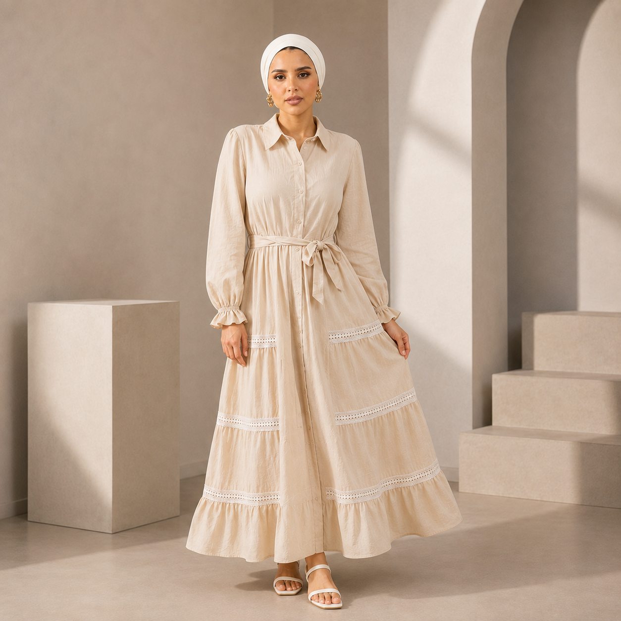 Women Linen Tiered Maxi Dress