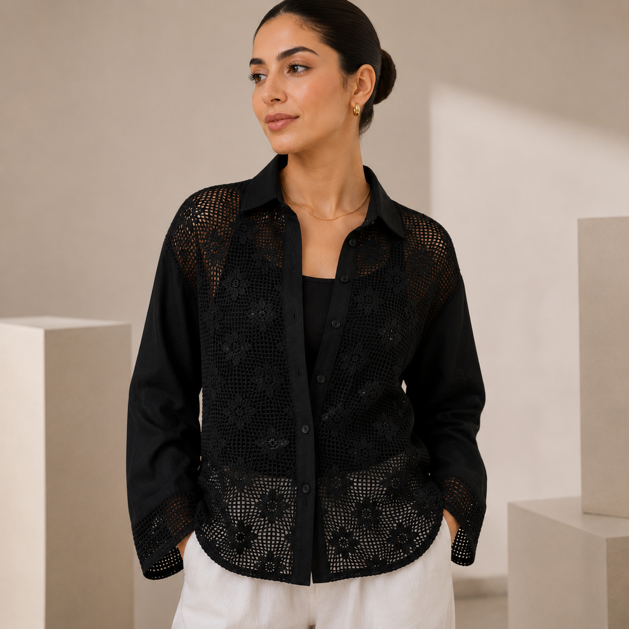 Women Panel Button-Up Shirt