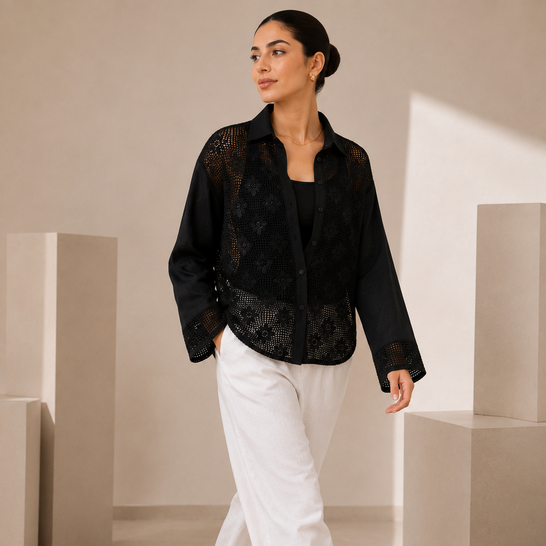 Women Panel Button-Up Shirt