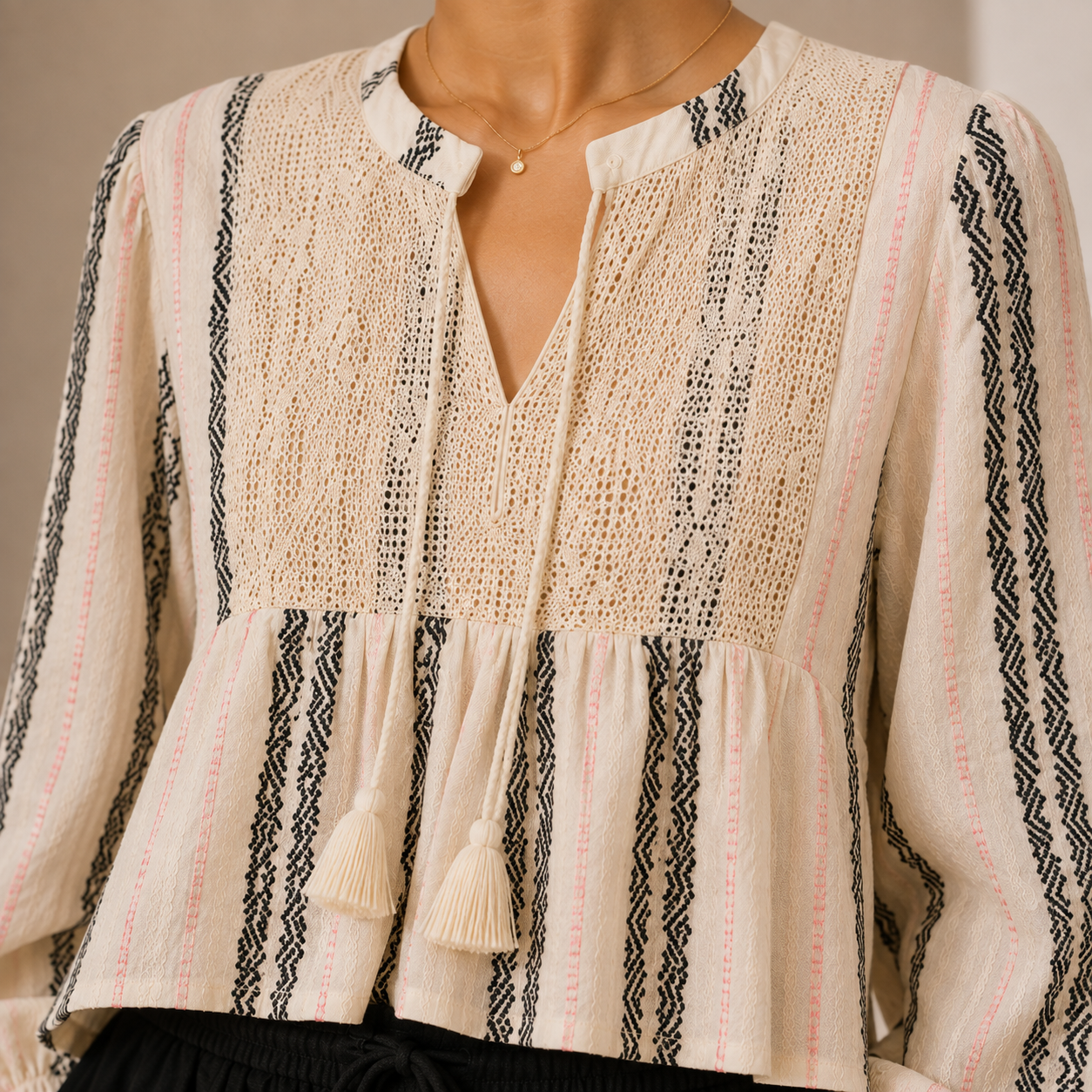 Women Tie-Neck Peplum Blouse