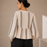 Women Tie-Neck Peplum Blouse