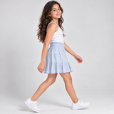 Girls Embroidered Tiered Skirt – Light Blue