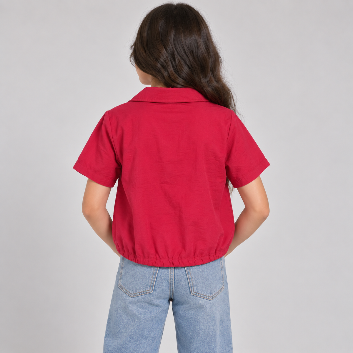 Girls Textured Drawstring Hem Shirt