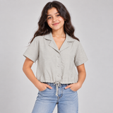 Girls Textured Drawstring Hem Shirt