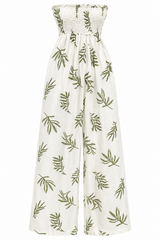 Women's Ivory Fern-Print Strapless Wide-Leg Jumpsuit