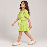 Girls Textured Tie-Front Top & Tiered Skirt Set