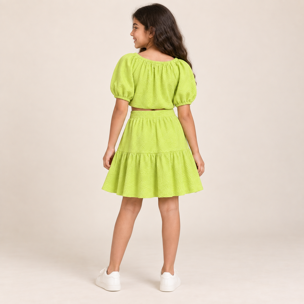 Girls Textured Tie-Front Top & Tiered Skirt Set