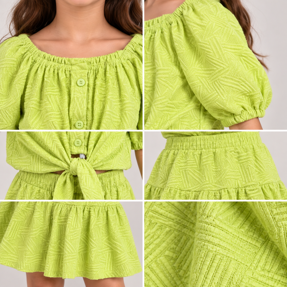 Girls Textured Tie-Front Top & Tiered Skirt Set