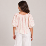 Girls Textured Puff Sleeve Tie Top