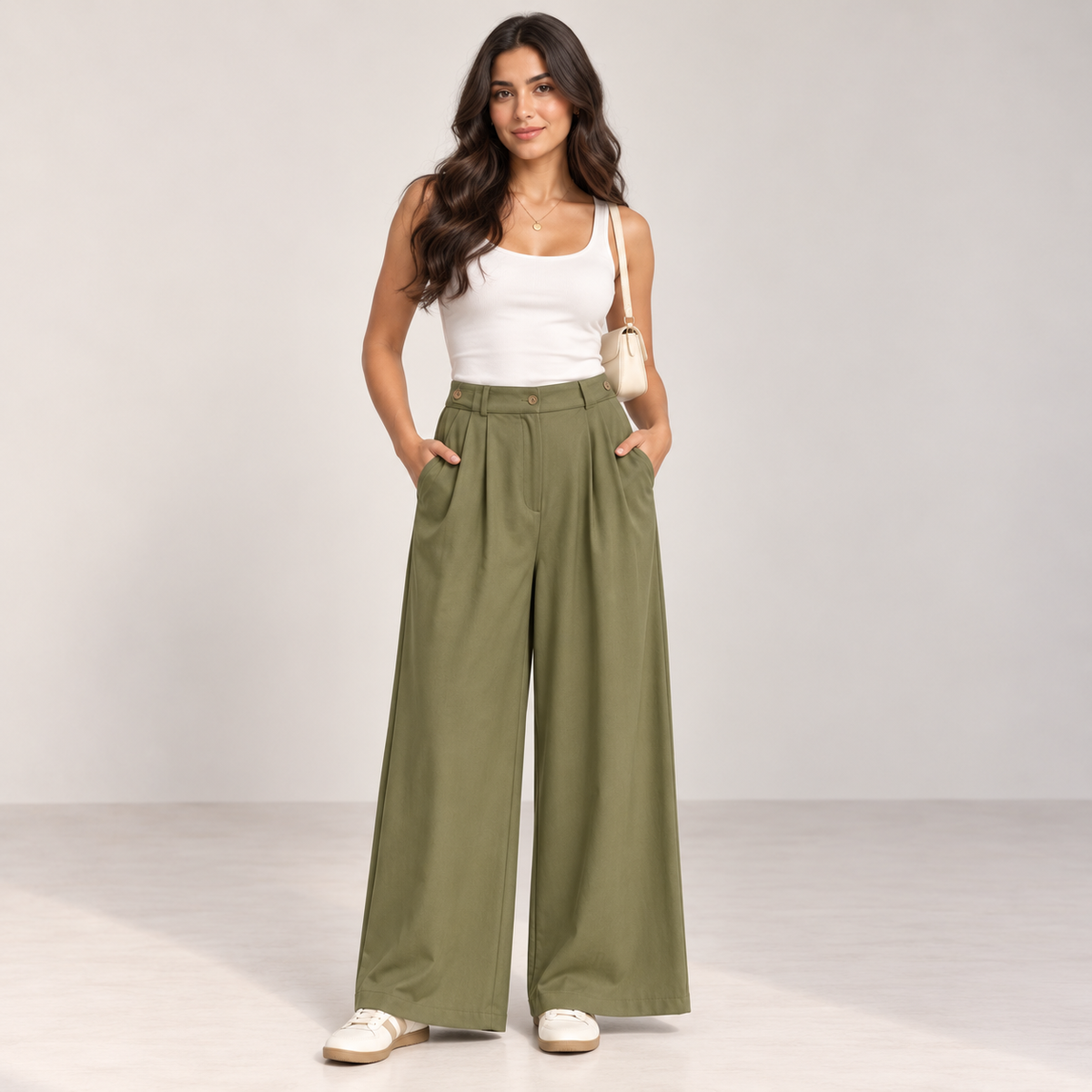 Women Pleated Wide-Leg Pants