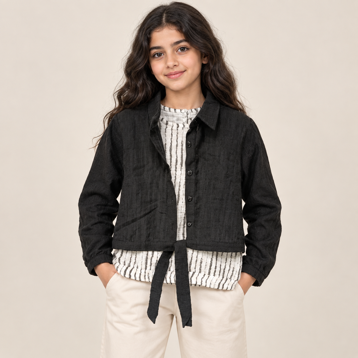 Women Textured Layered Tie-Front Shirt
