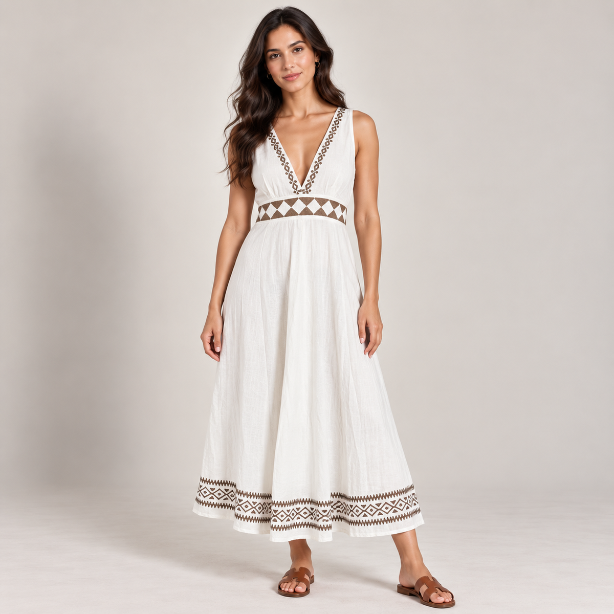 Embroidered V-Neck Maxi Dress