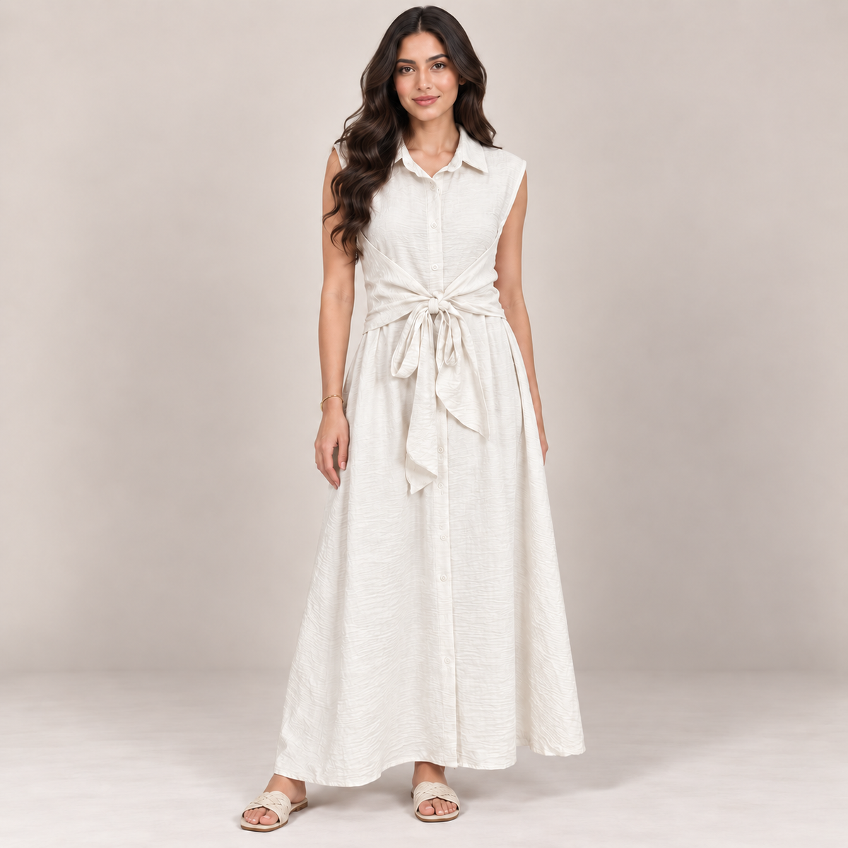 Women Tie-Front Shirt Maxi Dress