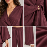 Women Satin Wrap Two-Piece Set
