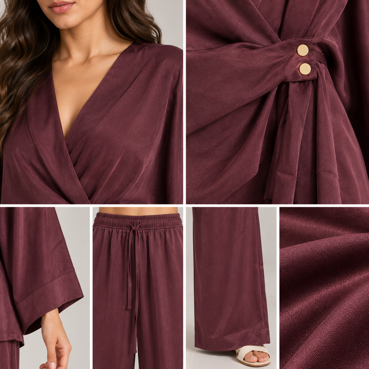 Women Satin Wrap Two-Piece Set
