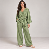Women Satin Wrap Two-Piece Set