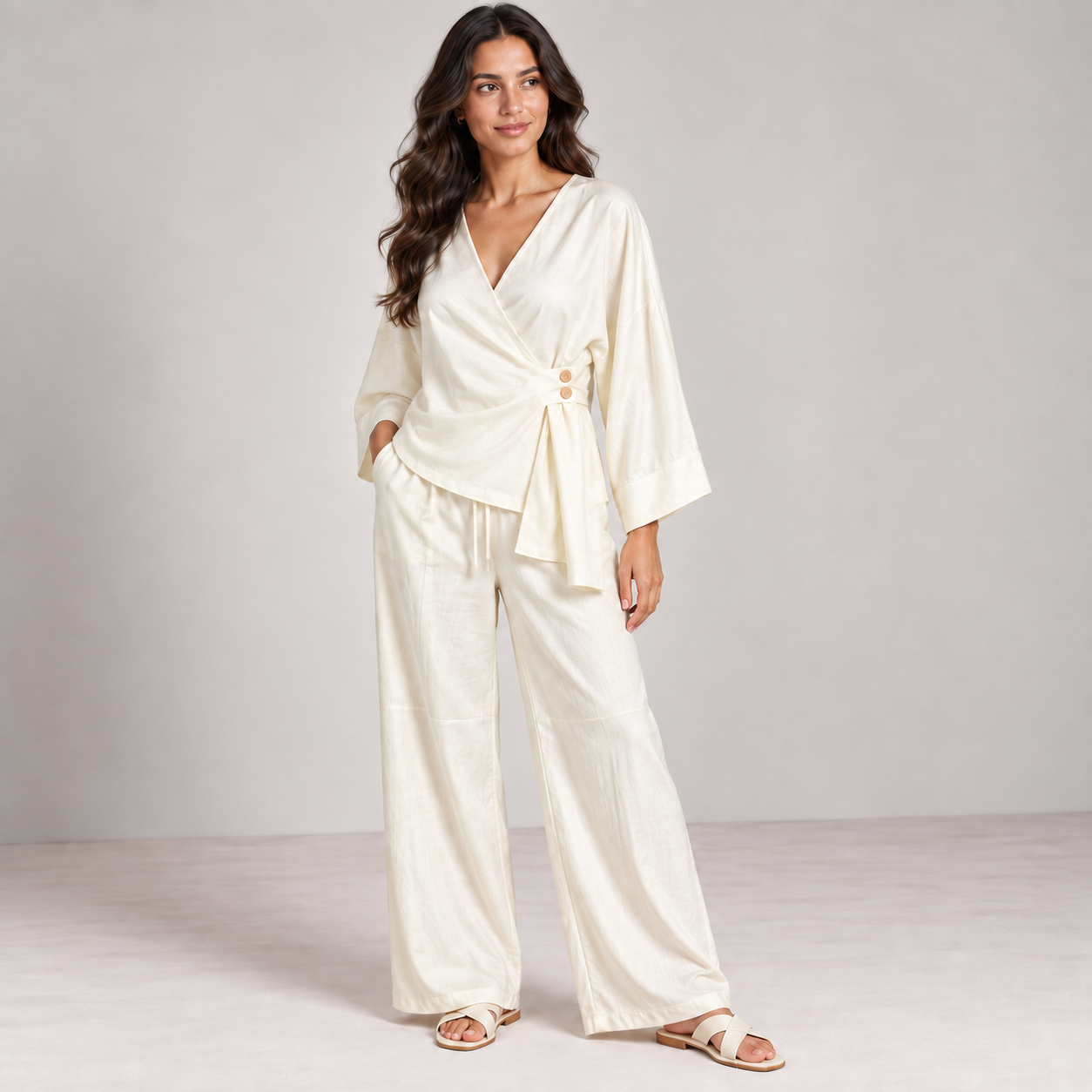 Women Satin Wrap Two-Piece Set