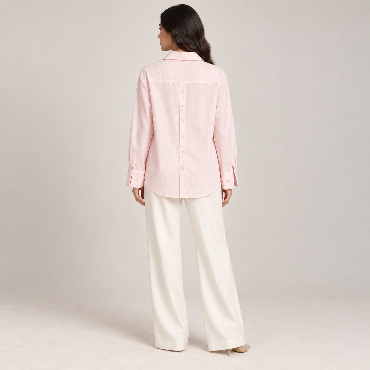 Women Rhinestone Pinstripe Shirt
