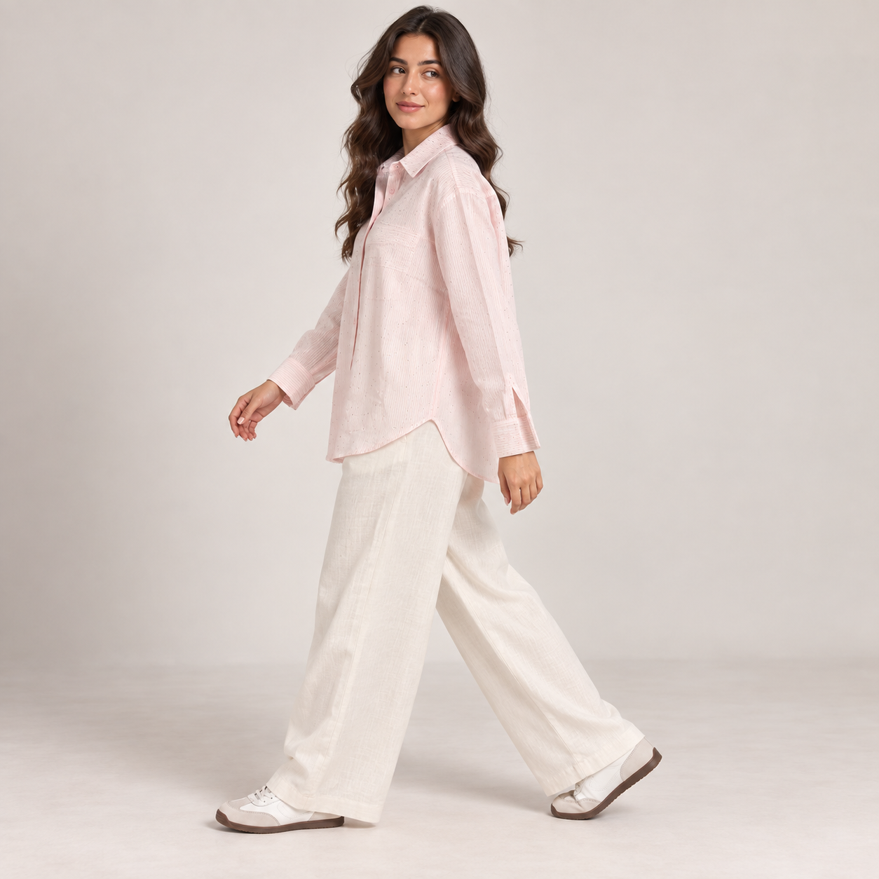 Women Rhinestone Pinstripe Shirt