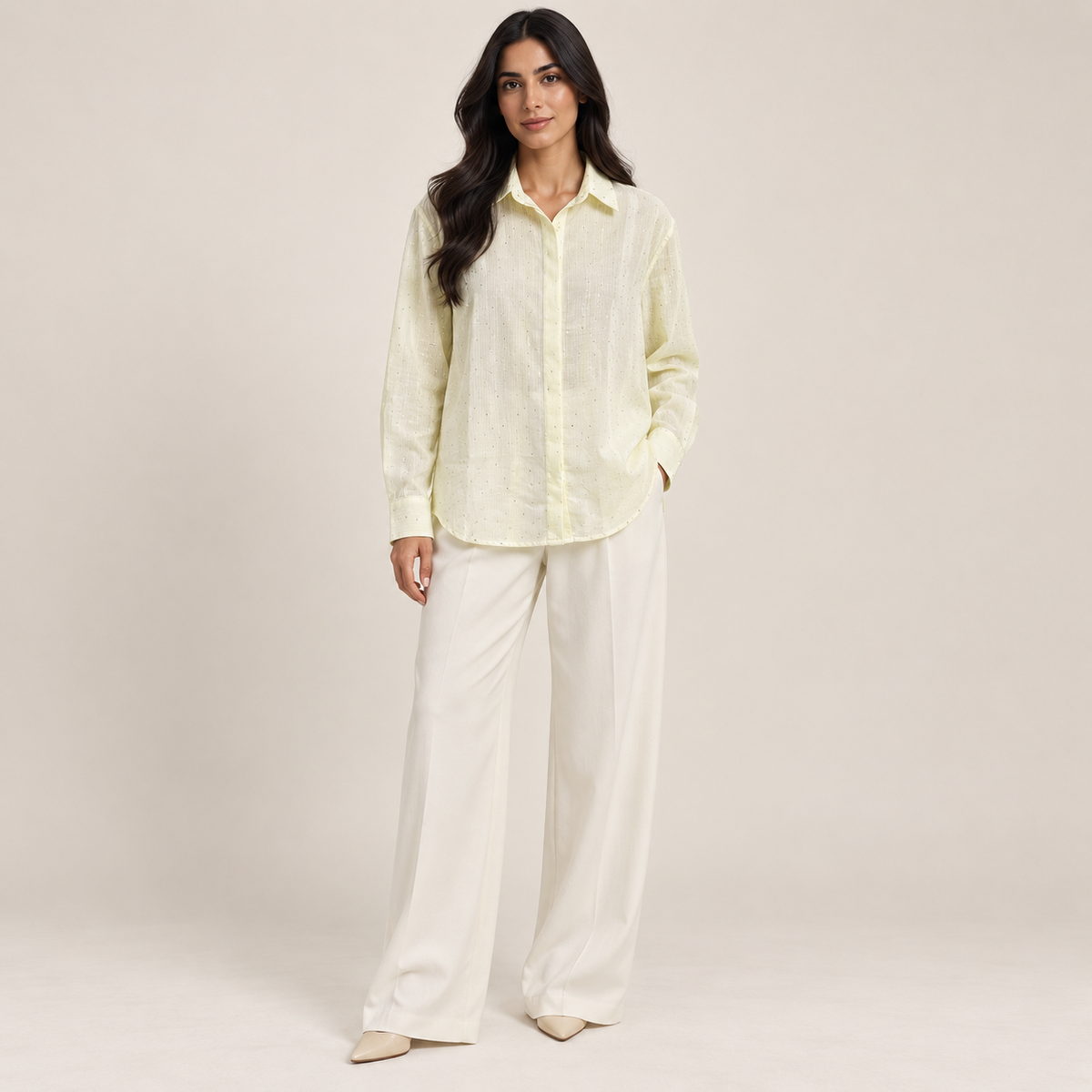 Women Rhinestone Pinstripe Shirt