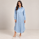 Women Satin Pinstripe Shirt Dress