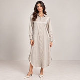 Women Satin Pinstripe Shirt Dress