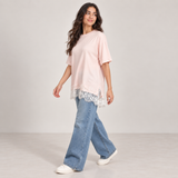 Women Lace Hem Relaxed T-Shirt