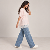 Women Lace Hem Relaxed T-Shirt