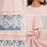 Women Lace Hem Relaxed T-Shirt