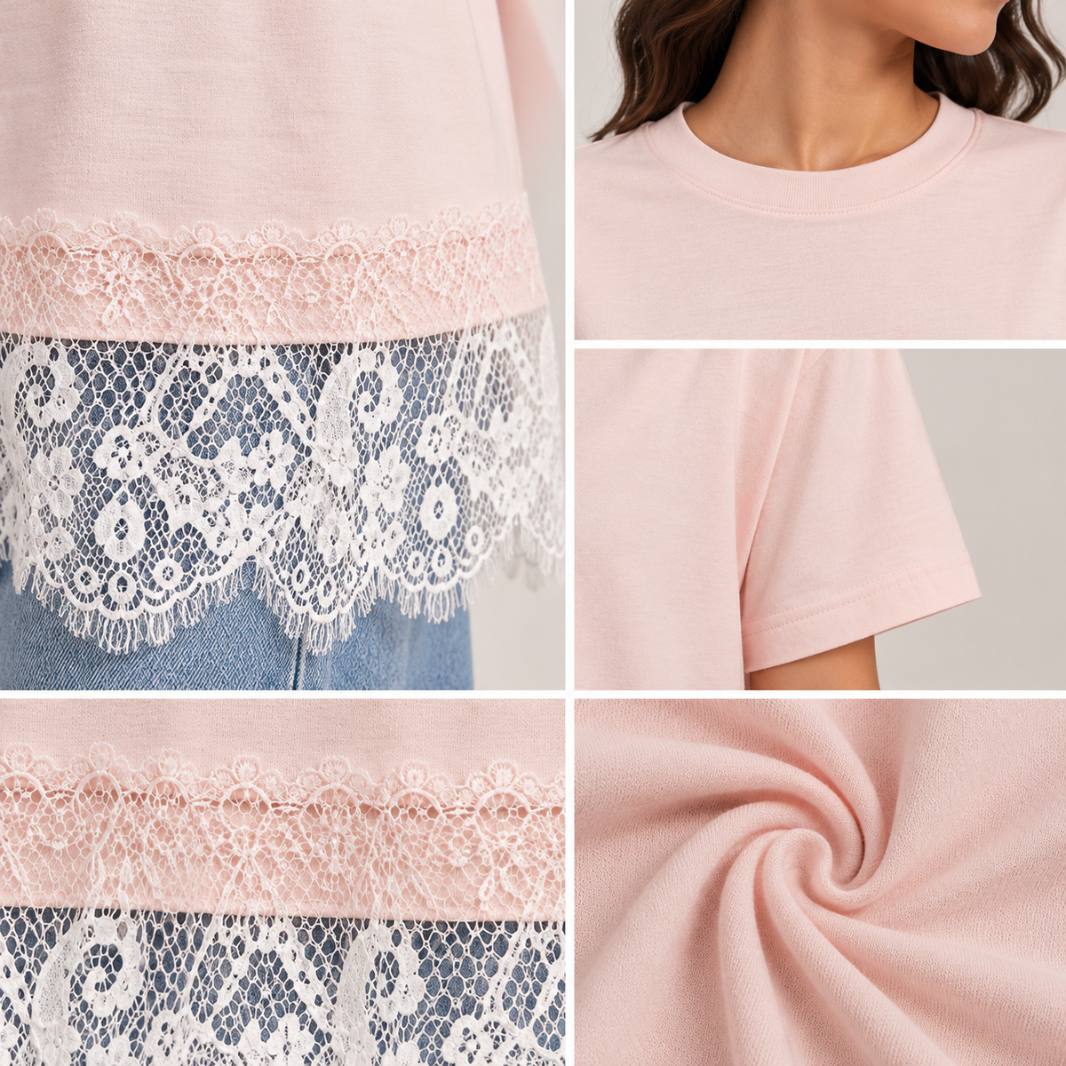 Women Lace Hem Relaxed T-Shirt