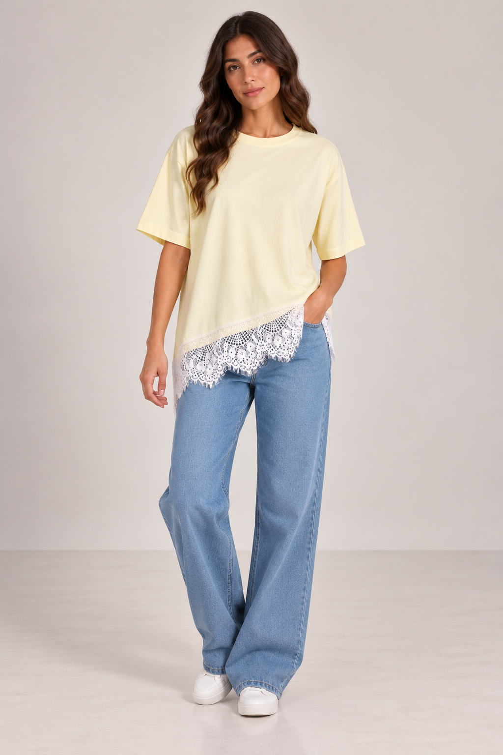Women Lace Hem Relaxed T-Shirt