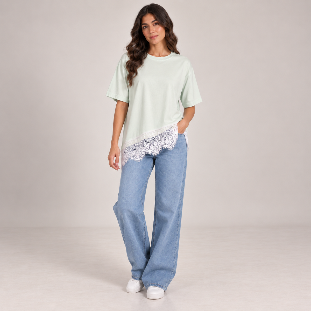 Women Lace Hem Relaxed T-Shirt