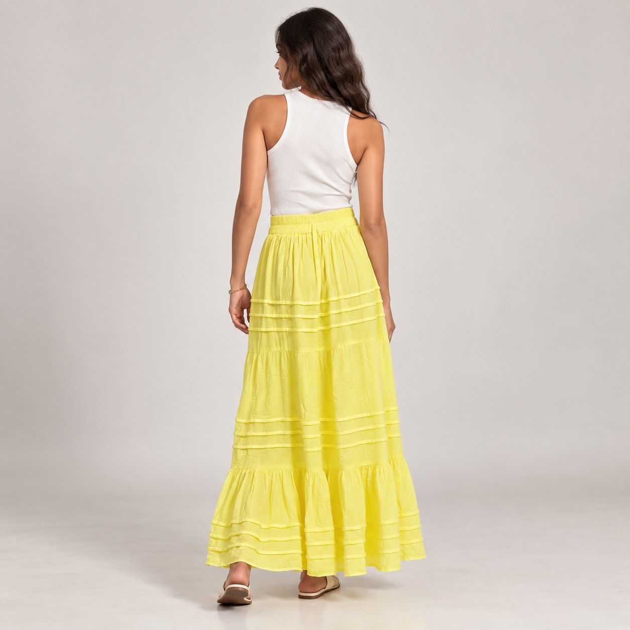 Women Tiered Drawstring Maxi Skirt