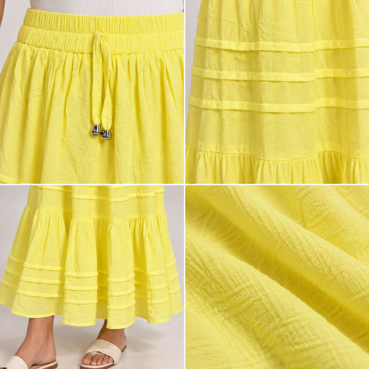 Women Tiered Drawstring Maxi Skirt