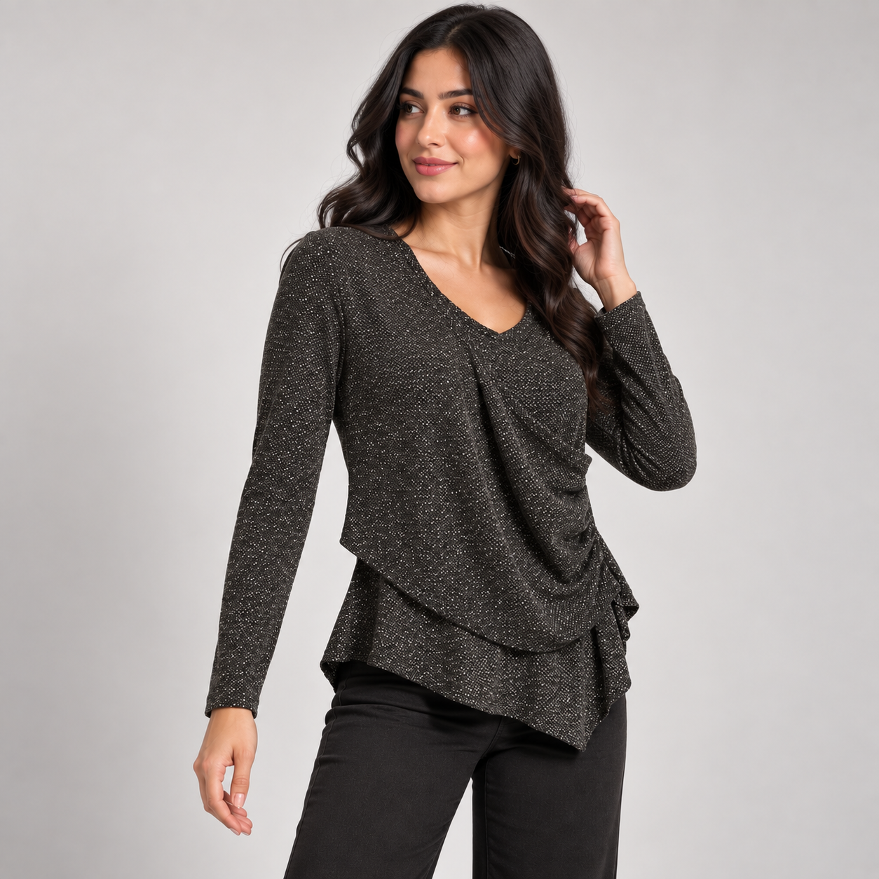 Asymmetric Ruched Shimmer Top